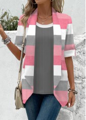 Striped Fake 2in1 Pink Half Sleeve T Shirt