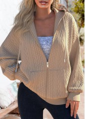 Light Camel Long Sleeve Zipper Hoodie