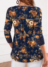 Pumpkin Print Lace Navy Long Sleeve T Shirt