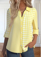 Striped Patchwork Light Yellow Long Sleeve Shirt