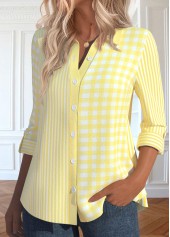 Striped Patchwork Light Yellow Long Sleeve Shirt
