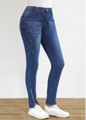 Split Dark Blue Skinny Fly High Waisted Jeans