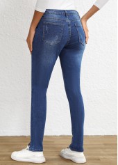 Split Dark Blue Skinny Fly High Waisted Jeans