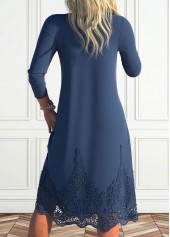 Lace Navy A Line Long Sleeve V Neck Dress