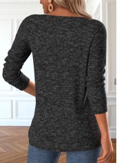 Plaid Patchwork Grey Long Sleeve Split Neck T Shirt
