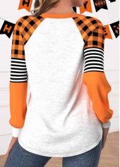 Halloween Patchwork Orange Long Sleeve Round Neck Sweatshirt