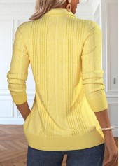 Zipper Light Yellow Long Sleeve Turn Down Collar Sweatshirt