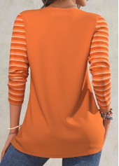 Halloween Print Patchwork Terracotta Long Sleeve T Shirt