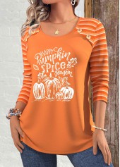 Halloween Print Patchwork Terracotta Long Sleeve T Shirt