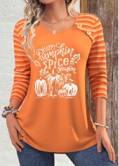 Halloween Print Patchwork Terracotta Long Sleeve T Shirt