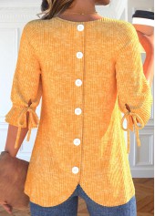 Bowknot Orange Half Sleeve Round Neck T Shirt