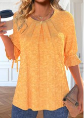 Bowknot Orange Half Sleeve Round Neck T Shirt
