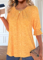 Bowknot Orange Half Sleeve Round Neck T Shirt