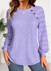 Lace Light Purple Long Sleeve Round Neck Sweatshirt