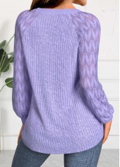 Lace Light Purple Long Sleeve Round Neck Sweatshirt