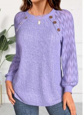 Lace Light Purple Long Sleeve Round Neck Sweatshirt