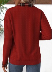 Plaid Patchwork Deep Red Long Sleeve Sweatshirt