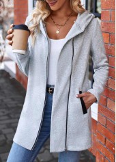 Plaid Zipper Light Grey Long Sleeve Sweatshirt