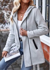 Plaid Zipper Light Grey Long Sleeve Sweatshirt