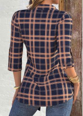 Plaid Navy 3/4 Sleeve Fake Two Piece Twinset
