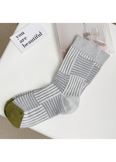 Mid Calf Vintage Light Grey Marl Cotton Socks