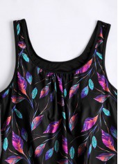 Plus Size High Waisted Black Leaf Print Tankini Set