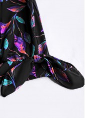 Plus Size High Waisted Black Leaf Print Tankini Set