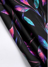 Plus Size High Waisted Black Leaf Print Tankini Set