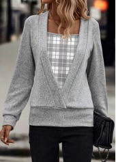 Plaid Fake 2in1 Light Grey Marl Long Sleeve Sweatshirt