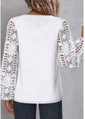 Lace White Long Sleeve Asymmetrical Neck Blouse