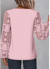 Lace Light Pink Long Sleeve Asymmetrical Neck Blouse