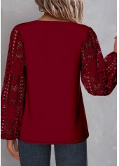 Wine Red Plus Size Lace Long Sleeve Blouse