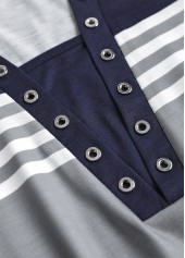 Striped Eyelet Navy 3/4 Sleeve Shirt Collar Blouse