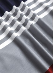 Striped Eyelet Navy 3/4 Sleeve Shirt Collar Blouse