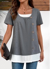 Fake 2in1 Dark Grey Marl Short Sleeve Shirt