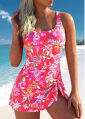Floral Print Bowknot Coral One Piece Swimdress