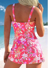 Floral Print Bowknot Coral One Piece Swimdress