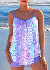 Leopard Bowknot Light Purple Tankini Set