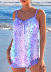 Leopard Bowknot Light Purple Tankini Set