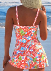 Floral Print Tie Coral One Piece Swimdress