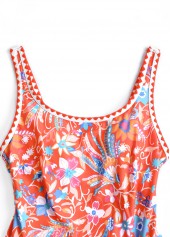 Floral Print Tie Coral One Piece Swimdress