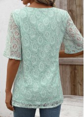 Lace Mint Green Half Sleeve Fake Two Piece Twinset