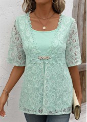 Lace Mint Green Half Sleeve Fake Two Piece Twinset