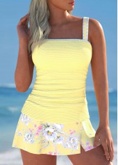 Floral Print Split Light Yellow Tankini Set