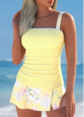 Floral Print Split Light Yellow Tankini Set