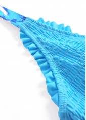 Plus Size Cyan Tropical Plants Print Smocked Tankini Set