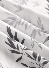 Leaf Print Ruffle White Half Sleeve V Neck Blouse