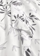 Leaf Print Ruffle White Half Sleeve V Neck Blouse