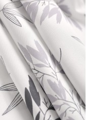 Leaf Print Ruffle White Half Sleeve V Neck Blouse