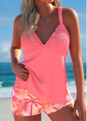 Mid Waisted Peach Red Plus Size Tankini Set